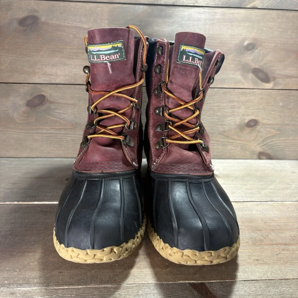 ll bean duck boots womens size 8 shoes red leather waterproof hunting rain